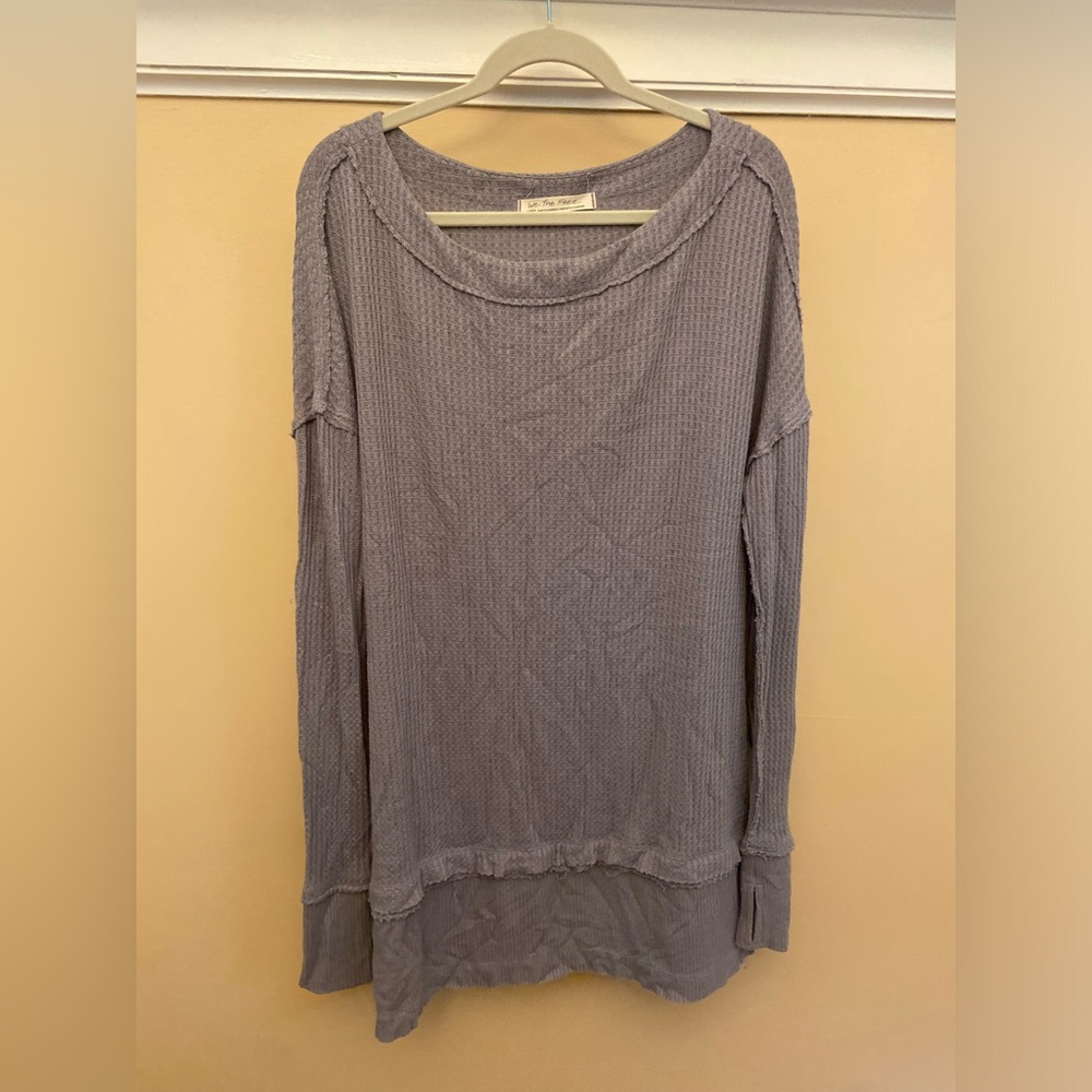 Free People Grey Waffle Knit Sweatshirt